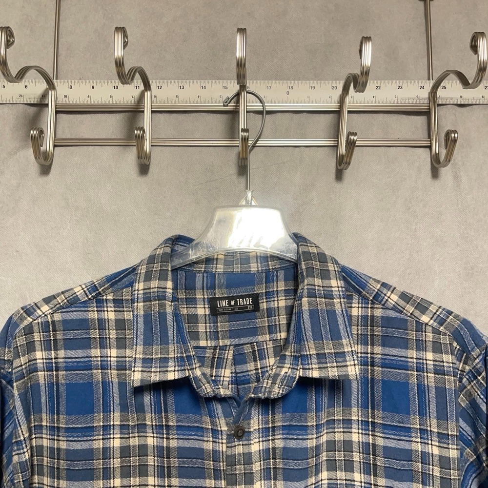 Line Of Trade Shirt Men XXL Blue‎ Plaid Button Up Flannel Cotton Outdoor Work